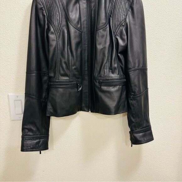 Kenneth Cole Genuine Lambskin Leather Jacket, Moto Racer Jacket-GD16 Size Medium - Picture 3 of 12